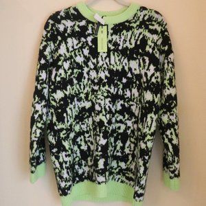 BR + WildFang NWT Oversized Neon Green White and Black Sweater 80's Vibe